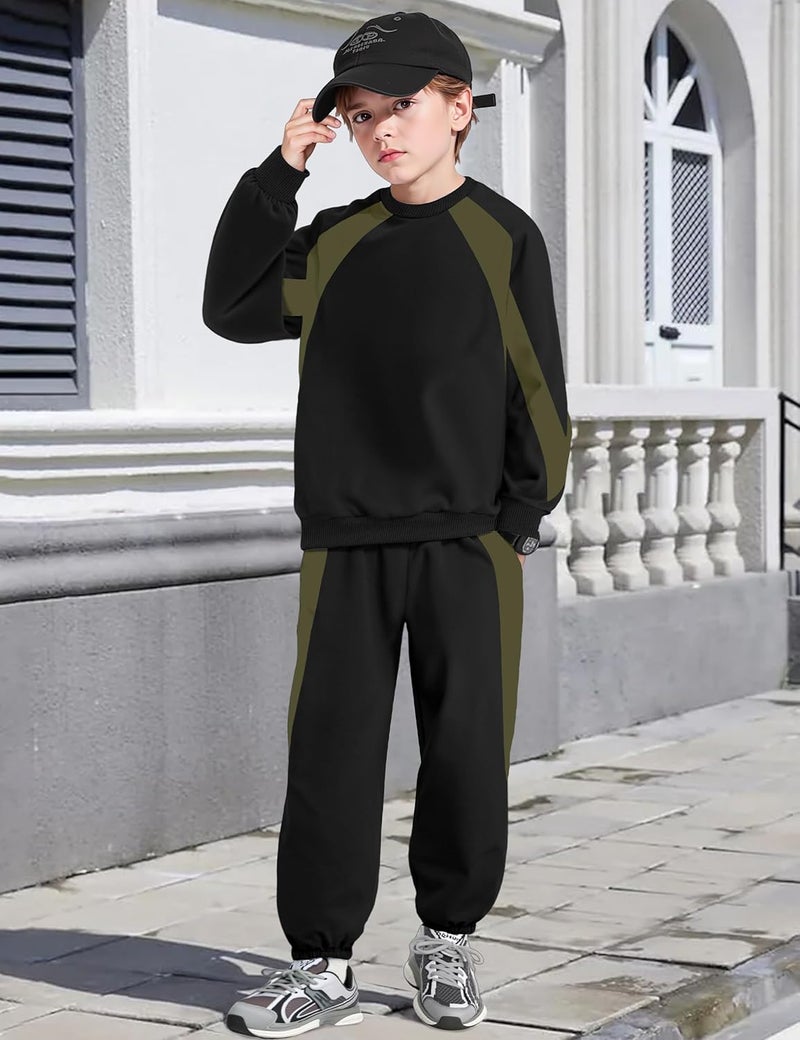 TyeSmo Store Boys Clothes Solid Color Kids Clothes Boys Outfits Crewneck Sweatshirts Sweatpants Clothing Sets with Pockets 6-12Y - Image 2